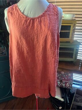 FLAX design women’s Coral Linen Scoop Neck Tank Tunic Top medium